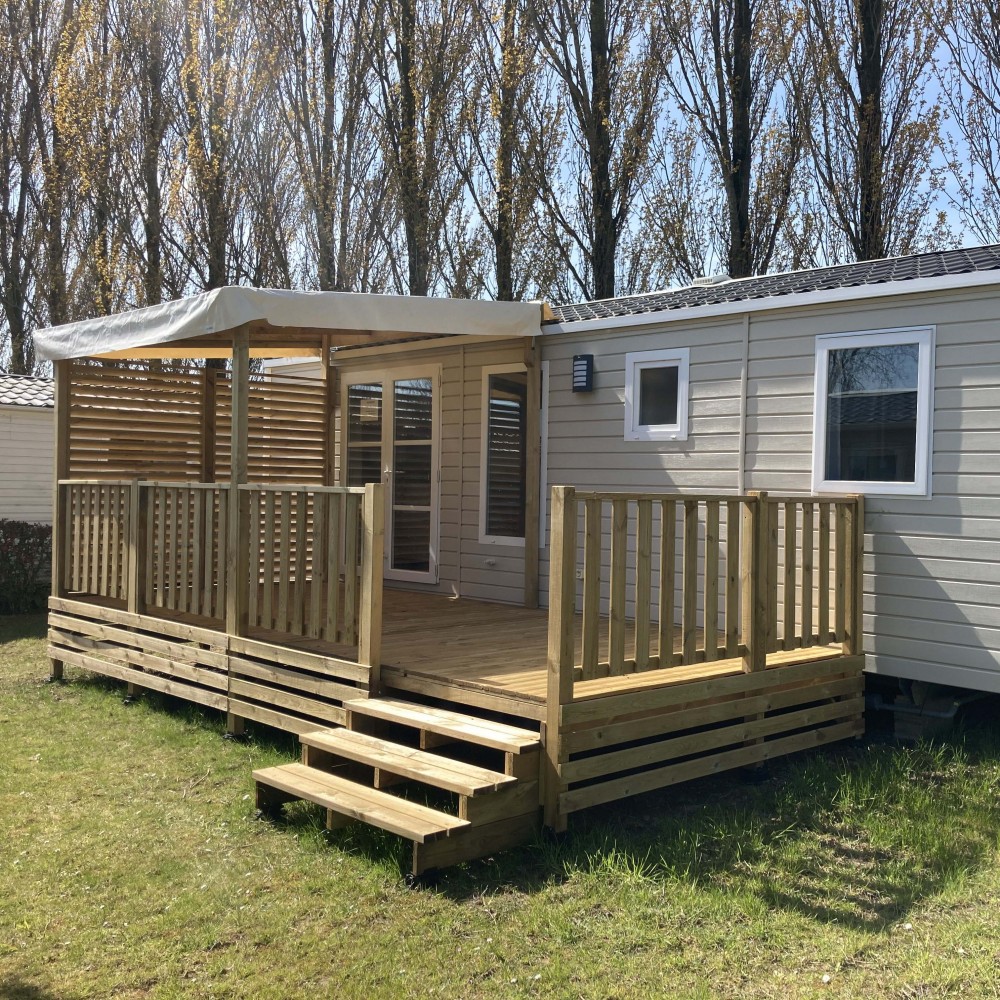 Terrasse mobilhome 7.50x3,00m couverte sur 4.50m